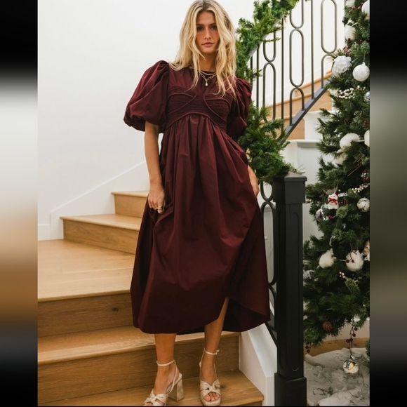 Bohme Navy Blue Puff Sleeve Corset Dress - Picture 2 of 5